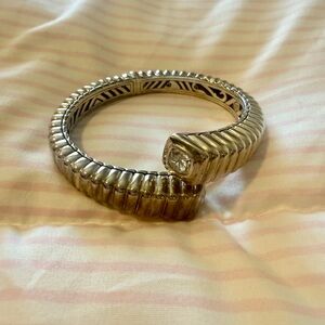 Elegant 925 Silver stamped Wrap Bracelet with 2 large white topaz stones